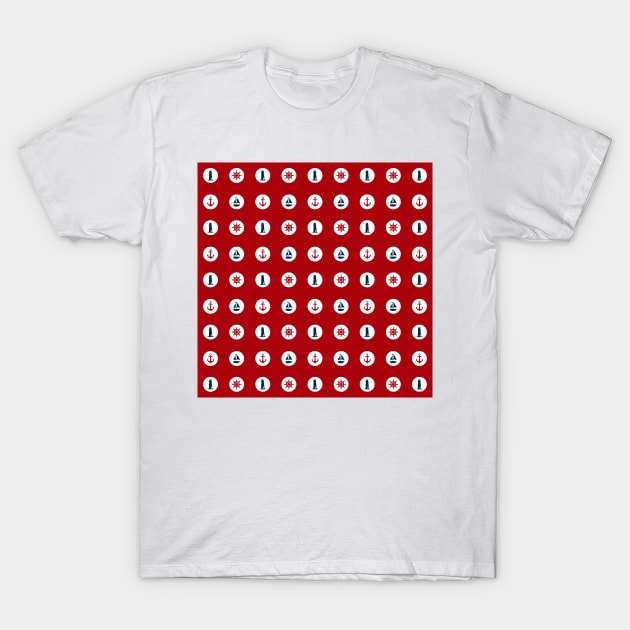 Red and Navy Blue Nautical Red Dots T-Shirt by Peter the T-Shirt Dude